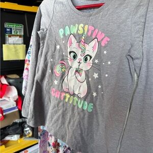 The Children's Place Gray Long Sleeve Tee with Cat and Unicorn Design